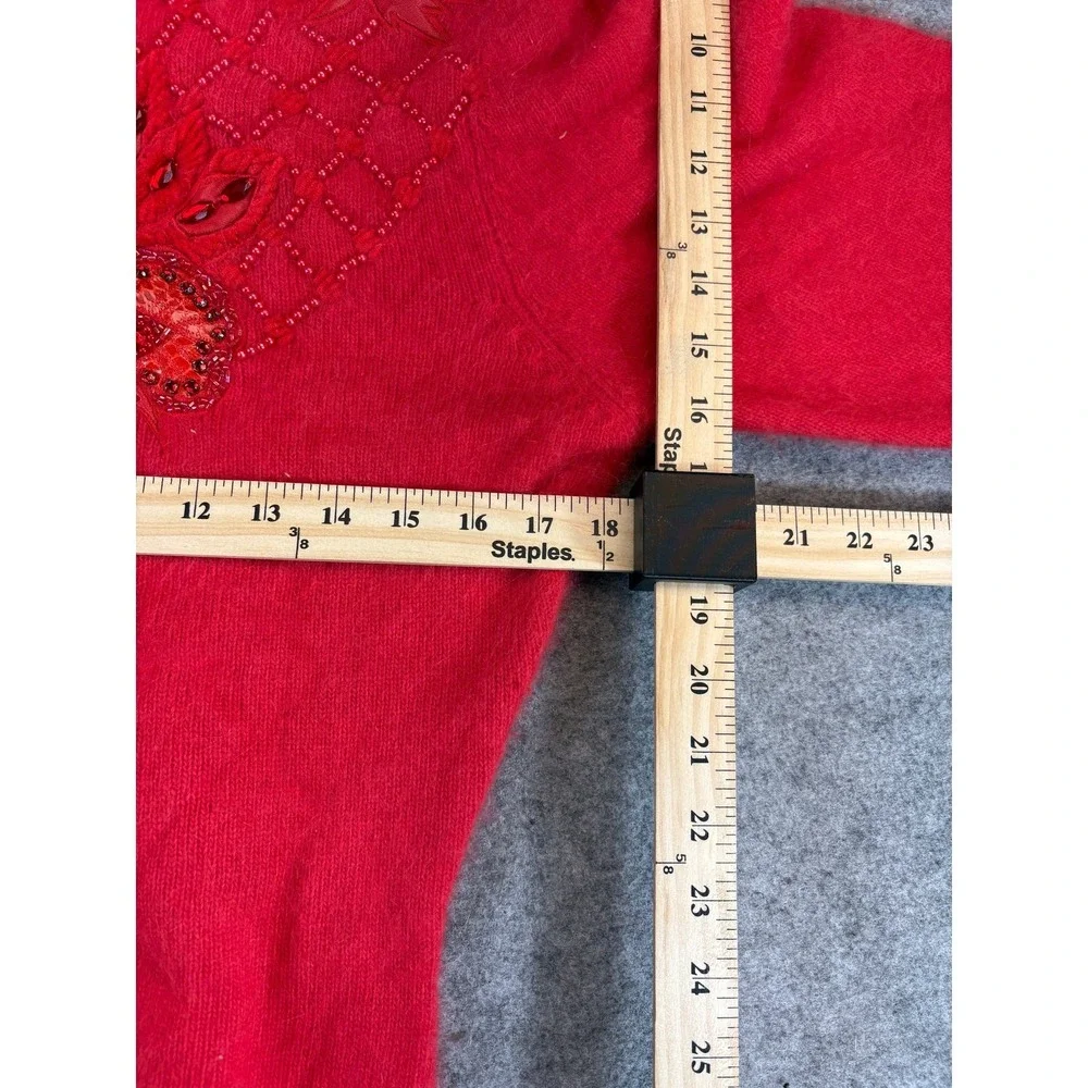 Vintage 80s Erez Beaded Butterfly Sweater Red Lambswool Angora Snakeskin Small